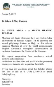 Eidul Adha A Major Islamic Holiday Islamic Society Greater Houston