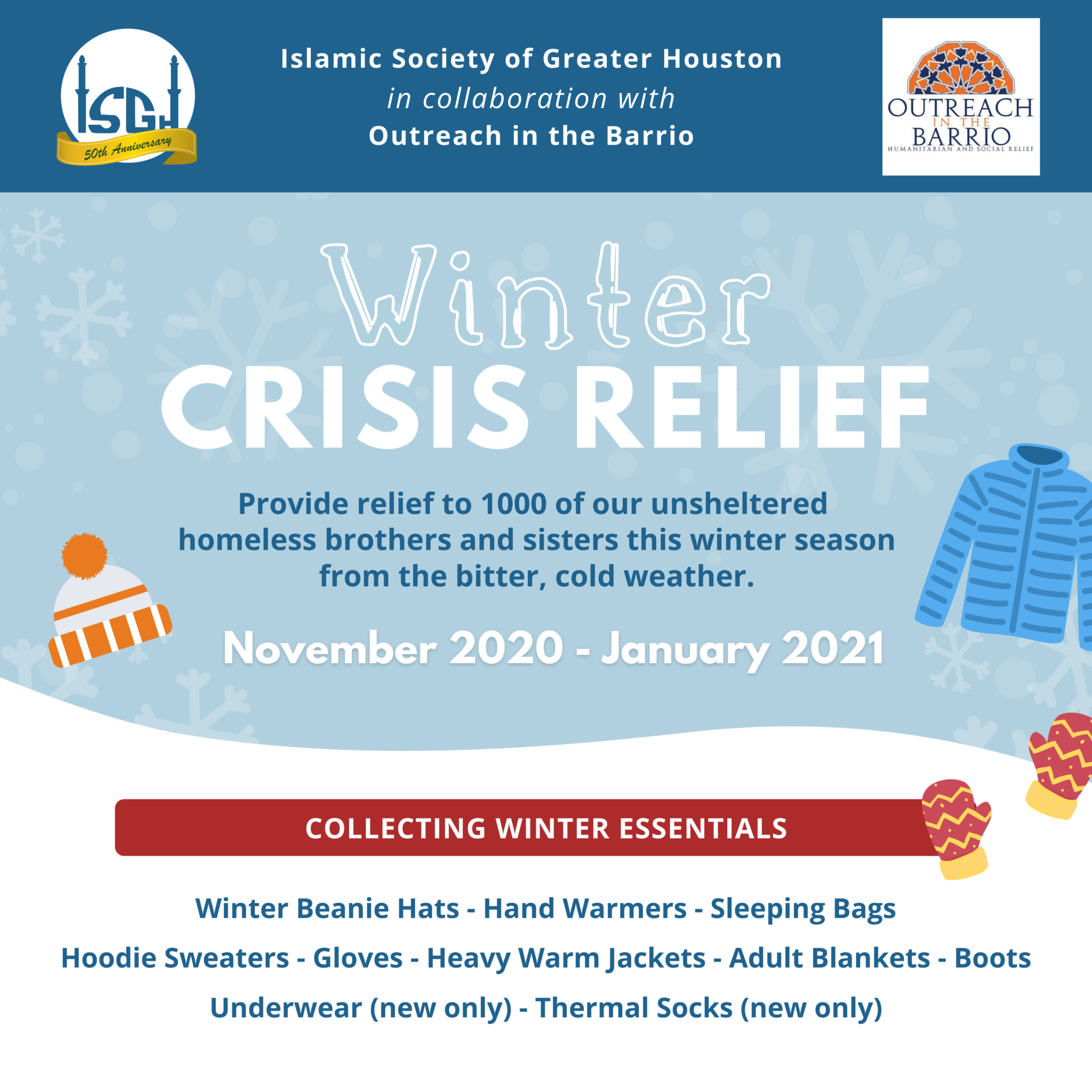 Winter Crisis Relief Drive 2020 Islamic Society Greater Houston